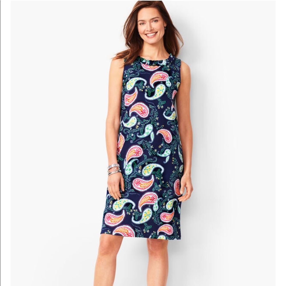 Talbots Sleeveless Navy Paisley Sheath Dress size S